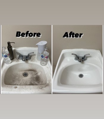 comparing washbasin cleaning results before and after