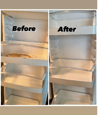 comparing fridge cleaning result before and after